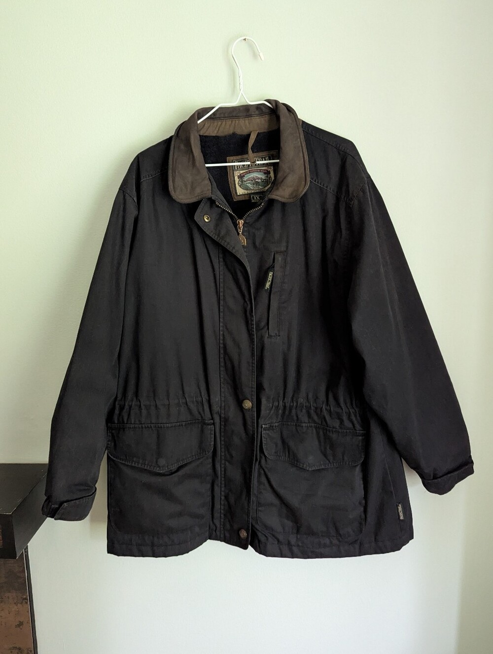 Vintage 90s Pacific Trail Women's 1X Long Coat Leather Collar Black No Hood